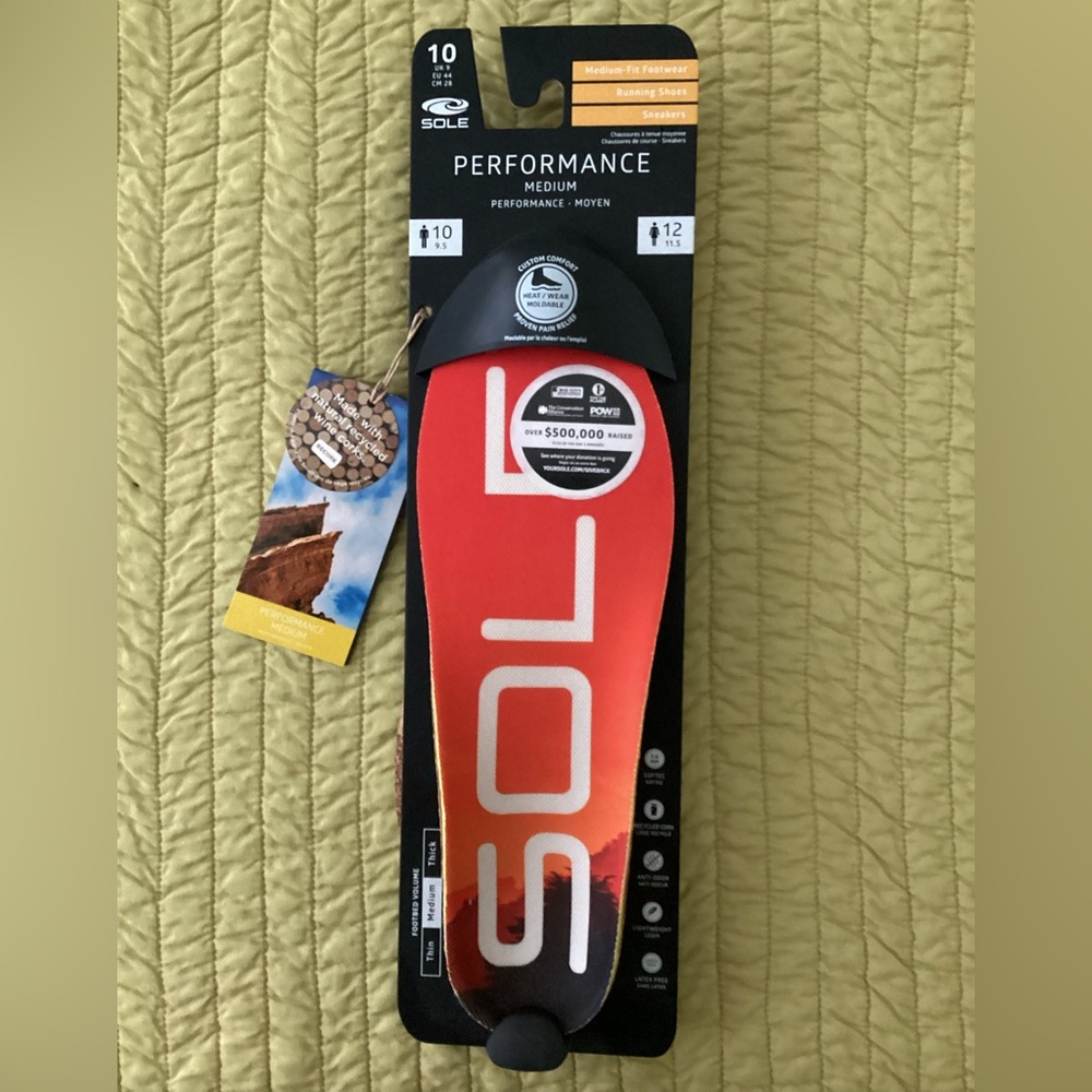 NWT SOLE Performance Medium Insoles Men’s 10/Women’s 12